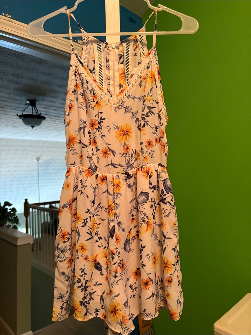 Floral Spaghetti-Strap Summer Romper in White and Yellow